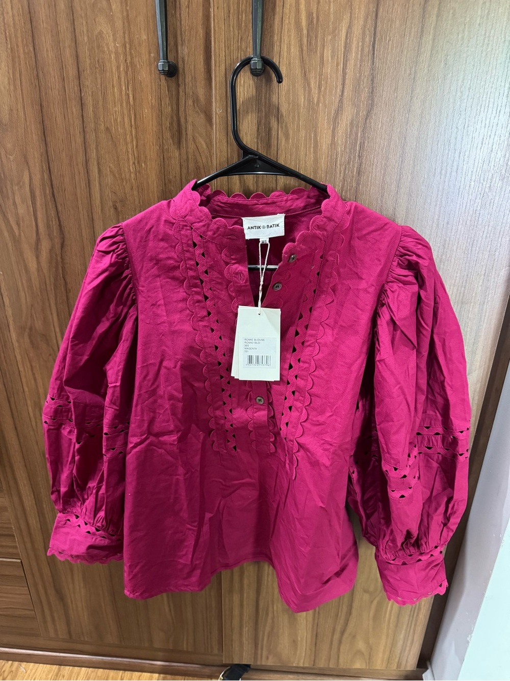 Antik Batik Magenta Eyelet Scallop Peasant Blouse